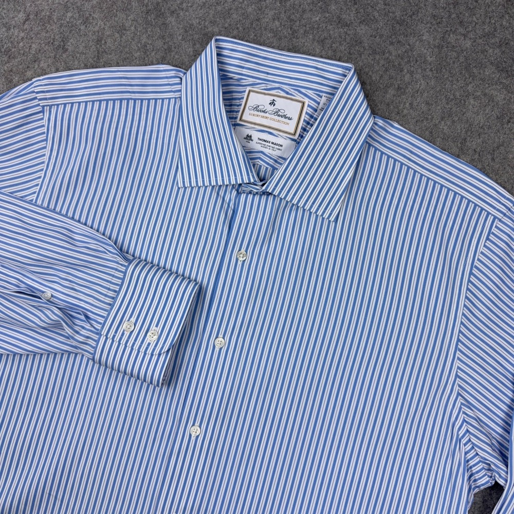 Brooks Brothers Dress Shirt Mens 17 33 Blue White Regent Thomas Mason Striped